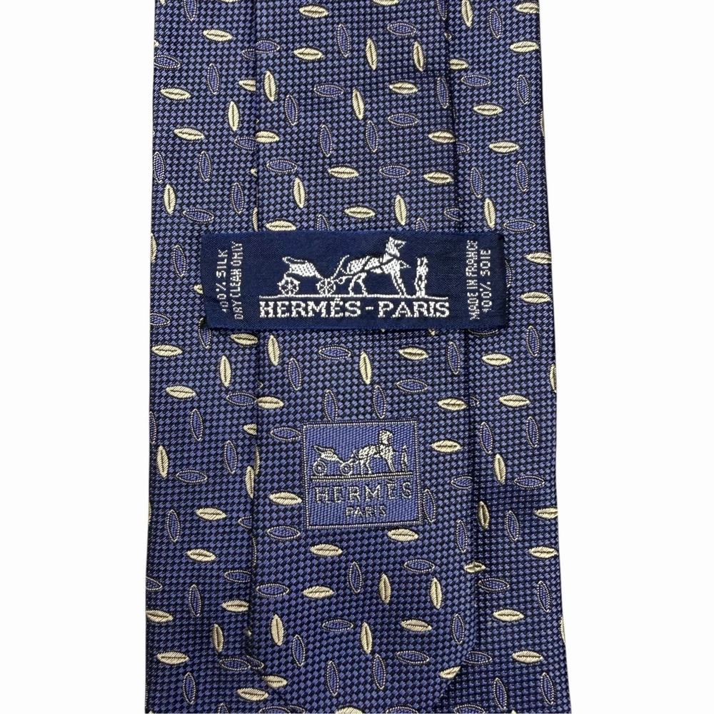 Hermes Men's Recent Tie Blue Geometric Jacquard Silk 3.5" (W) x 61.5" (L) euc